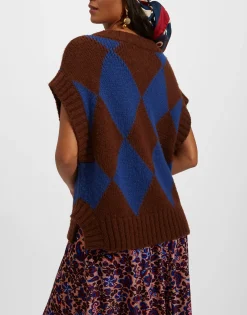 Argyle GiletBordeaux/Blue in Wool
