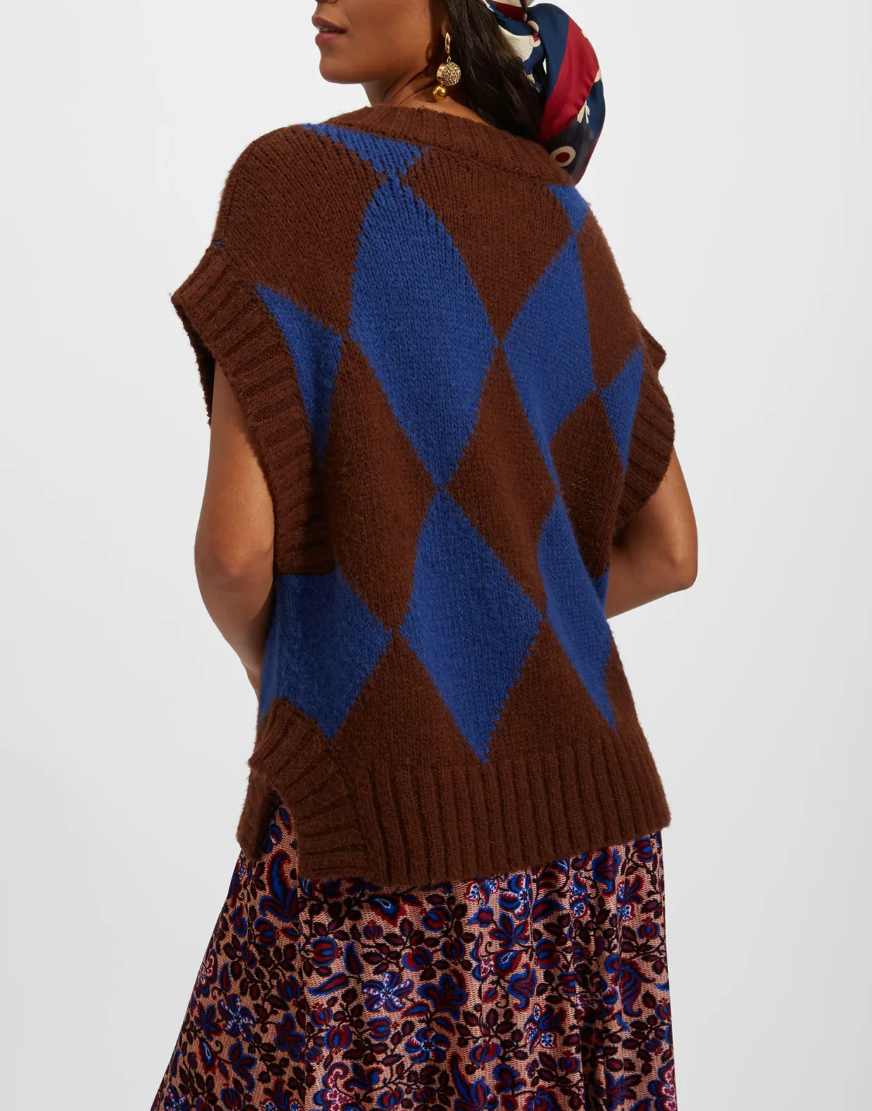 Argyle GiletBordeaux/Blue in Wool