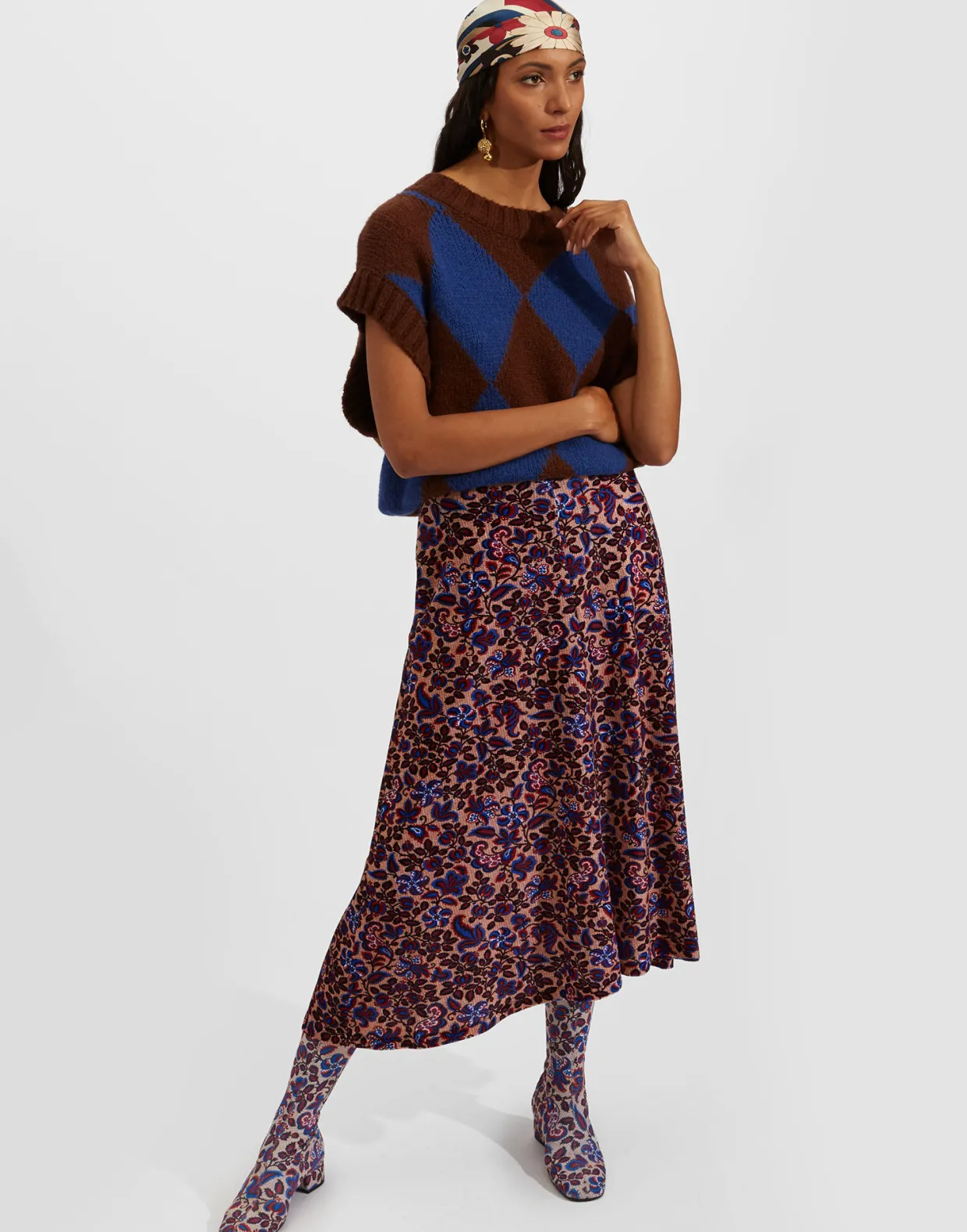Argyle GiletBordeaux/Blue in Wool