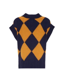 Argyle GiletNavy & Yellow in Wool