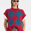 Argyle GiletRed & Blue in Wool