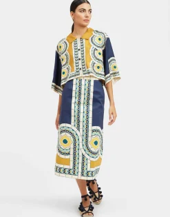 Baia SkirtMudejar Placée Blue in Flat Cotton Stretch