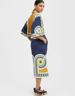 Baia SkirtMudejar Plac&eacute;e Blue in Flat Cotton Stretch