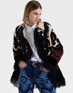 Bonanza JacketCorsini Plac&eacute;e Cream in Cotton Velvet With Fringes
