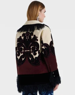 Bonanza JacketCorsini Plac&eacute;e Cream in Cotton Velvet With Fringes