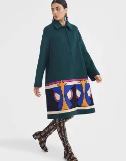 Boxy Coat IntarsiaDark Green in Wool