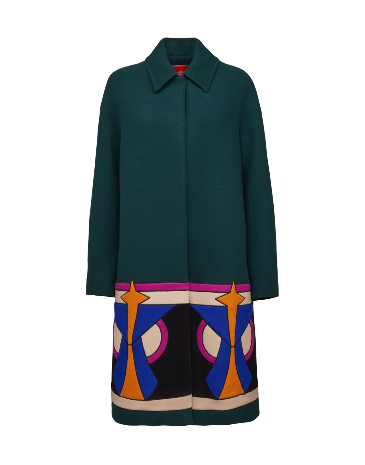 Boxy Coat IntarsiaDark Green in Wool