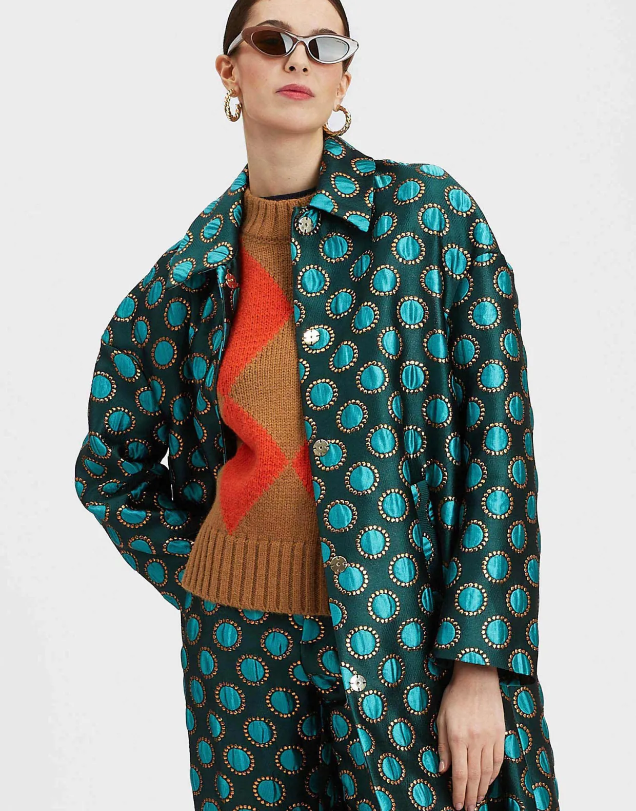 Boxy CoatWinter Sun Emerald in Jacquard