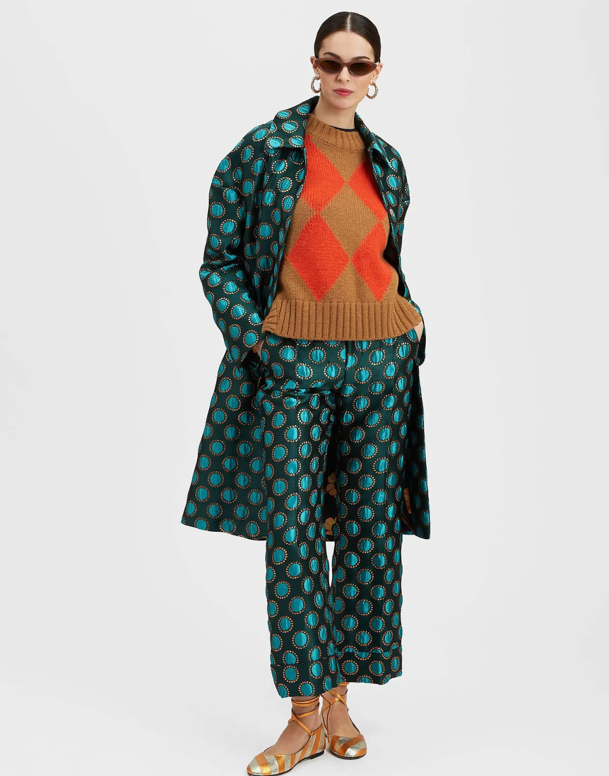 Boxy CoatWinter Sun Emerald in Jacquard