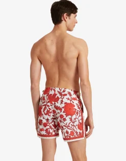 Bulldog Swim ShortsDragonflower Plac&egrave;e Red in Recycled Polyester