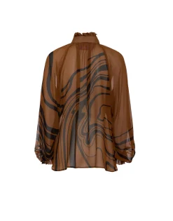 Cerere BlouseBig Blooms Placée Brown in Silk Chiffon