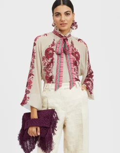 Cerere BlouseZodiac Plac&eacute;e Purple in Silk Chiffon