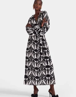 Cerere Shirt DressPapyrus Black & White in Crepe De Chine Silk