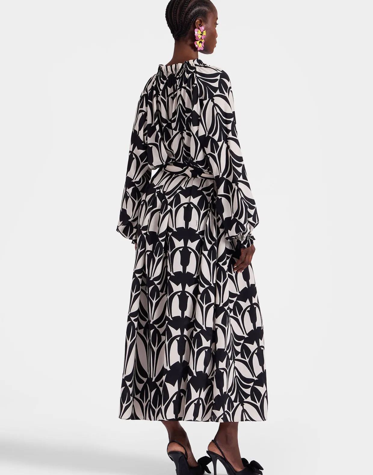 Cerere Shirt DressPapyrus Black & White in Crepe De Chine Silk