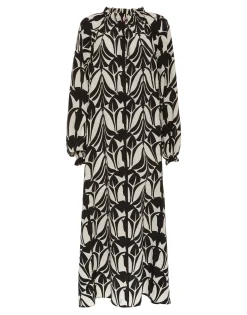 Cerere Shirt DressPapyrus Black & White in Crepe De Chine Silk