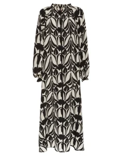 Cerere Shirt DressPapyrus Black & White in Crepe De Chine Silk
