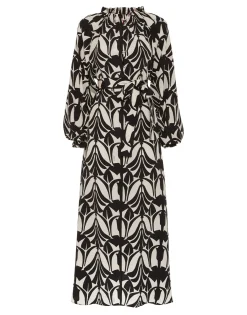 Cerere Shirt DressPapyrus Black & White in Crepe De Chine Silk
