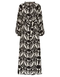Cerere Shirt DressPapyrus Black & White in Crepe De Chine Silk