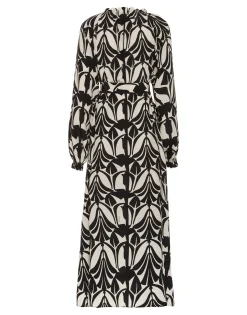 Cerere Shirt DressPapyrus Black & White in Crepe De Chine Silk