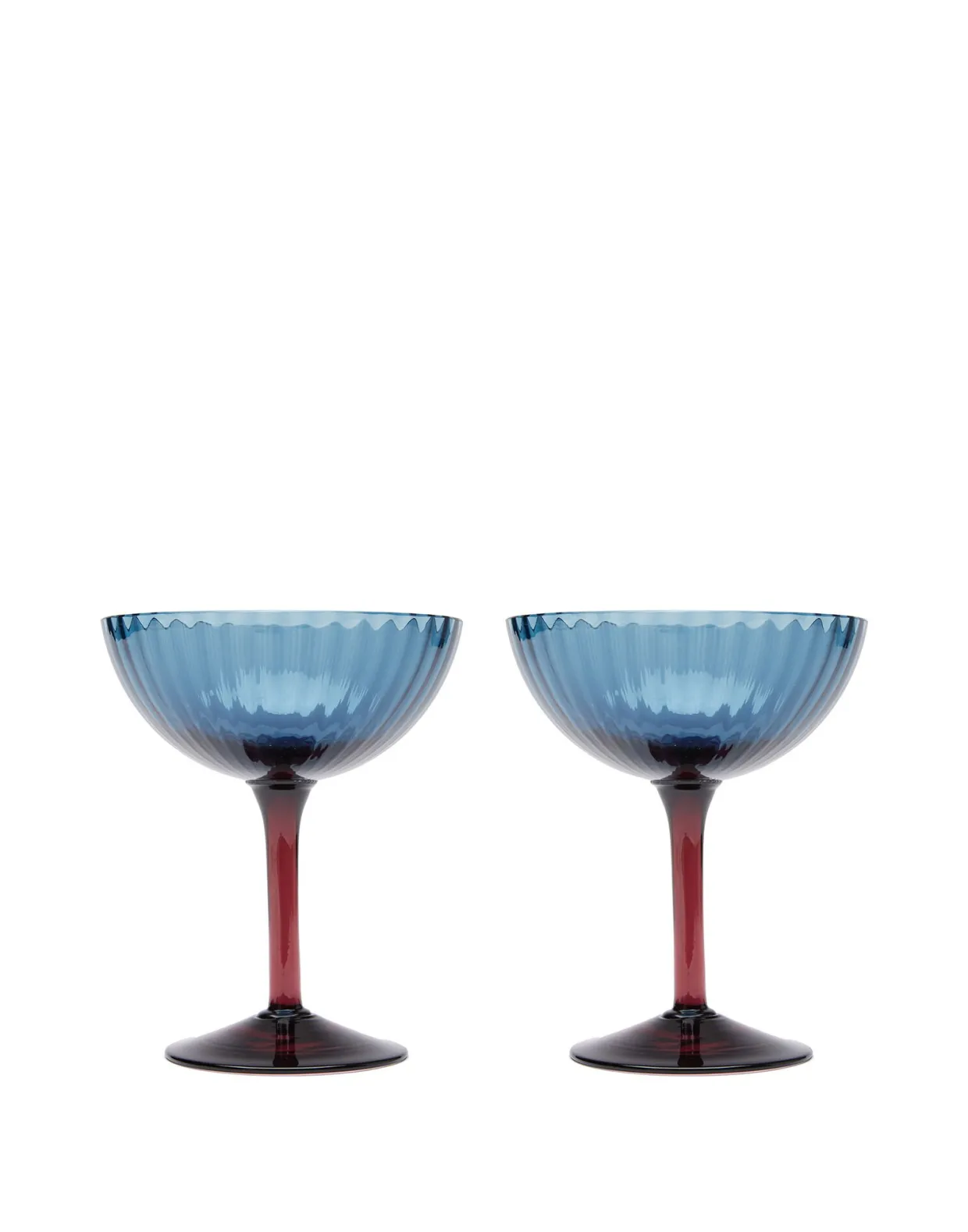 Champagne Coupe Set of 2Blu Fumé in Glass