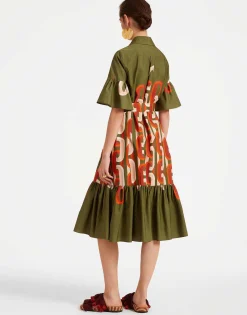 Choux Midi DressPrometheus Plac&eacute;e Camouflage in Summer Poplin