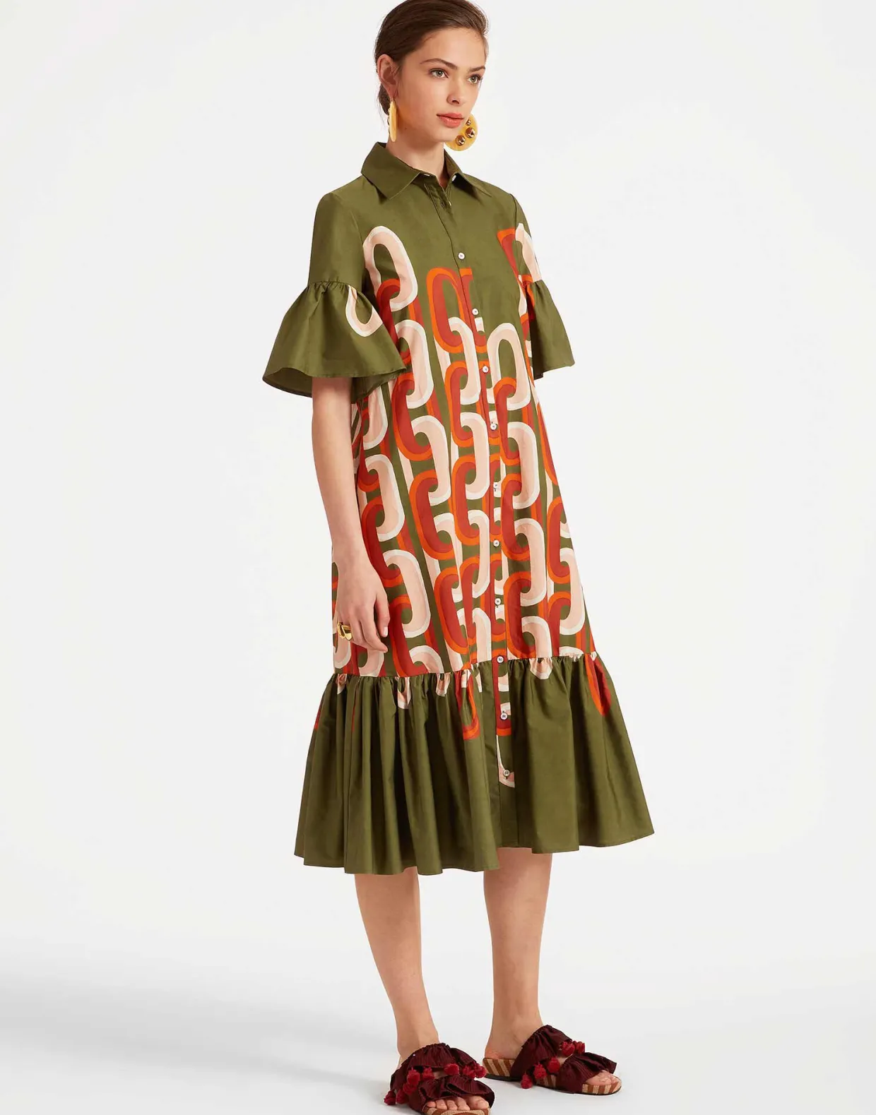 Choux Midi DressPrometheus Placée Camouflage in Summer Poplin