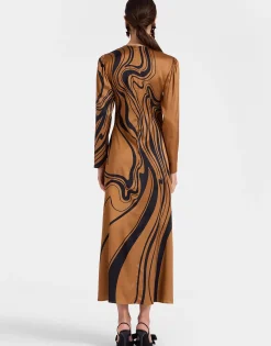 Clingy SwingBig Blooms Plac&eacute;e Brown in Stretch Satin