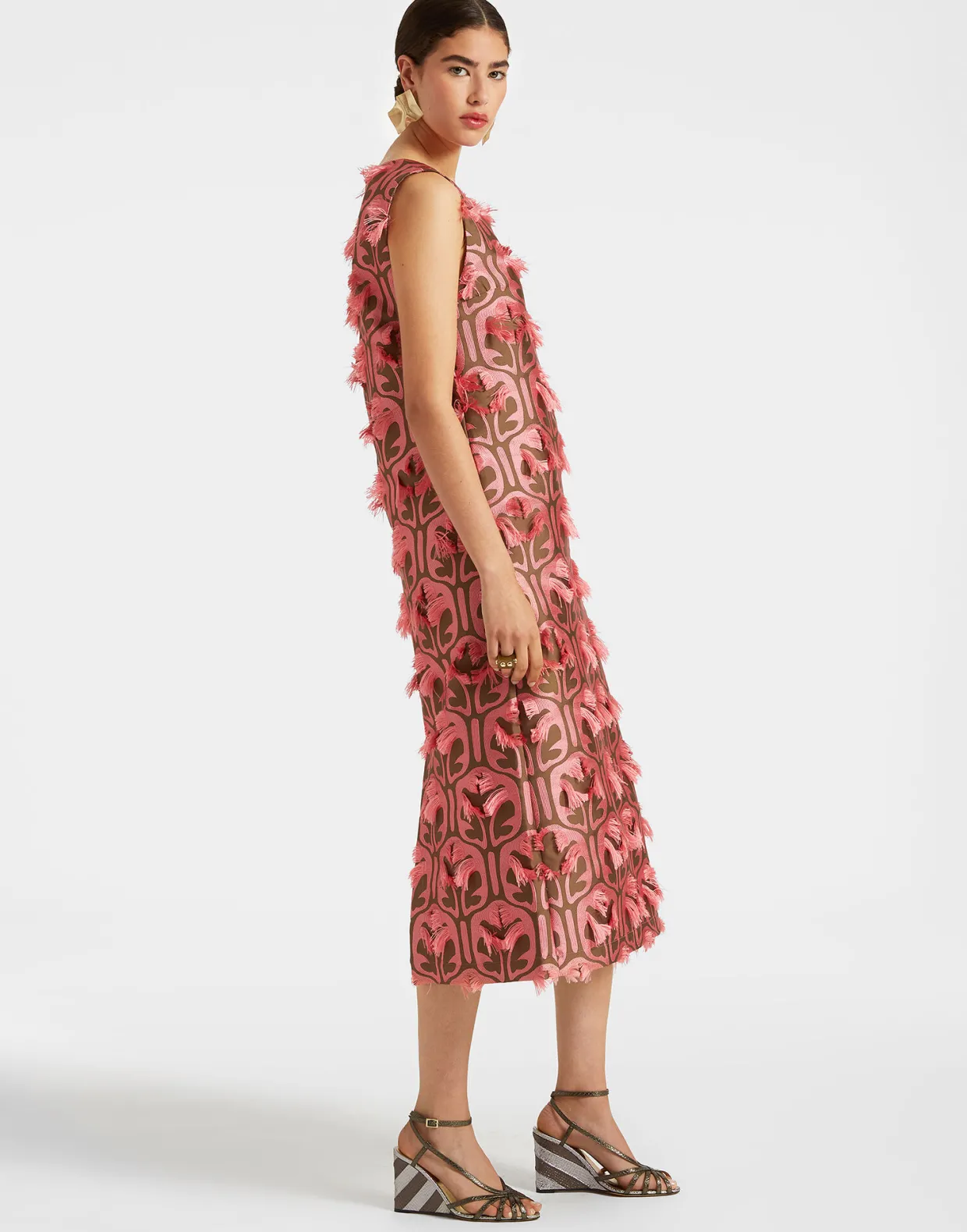 Column DressGrove Kaki/Pink in Jacquard