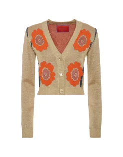 Daisychain Mini CardiganOrange & Gold in Jacquard Lurex