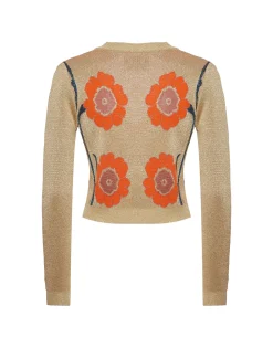 Daisychain Mini CardiganOrange & Gold in Jacquard Lurex