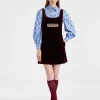 Ella Mini DressSolid Burgundy in Cotton Velvet Embroidered