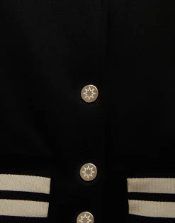 Embroidered Sisterhood Varsity BomberSolid Black in Jersey