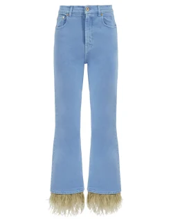 Fancy Crop Jeans (With Feathers)Light Blue in Denim