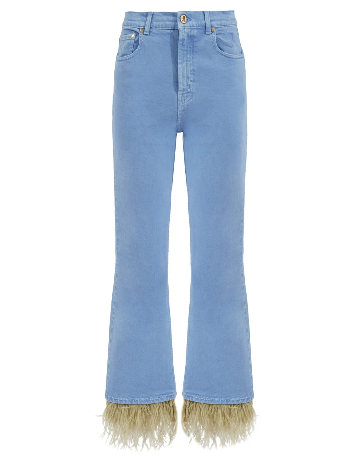 Fancy Crop Jeans (With Feathers)Light Blue in Denim