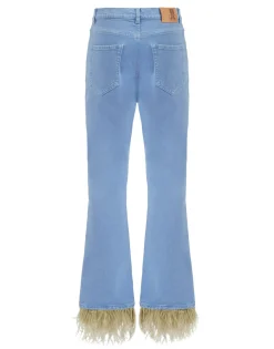 Fancy Crop Jeans (With Feathers)Light Blue in Denim