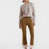 Fancy Crop JeansKhaki in Denim With Feathers