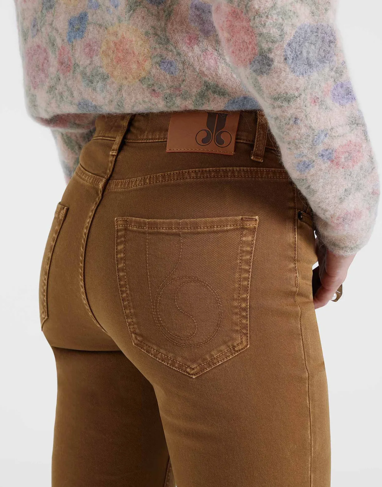 Fancy Crop JeansKhaki in Denim With Feathers