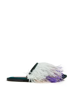 Feather SlippersSolid Green in Raso
