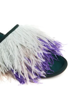 Feather SlippersSolid Green in Raso