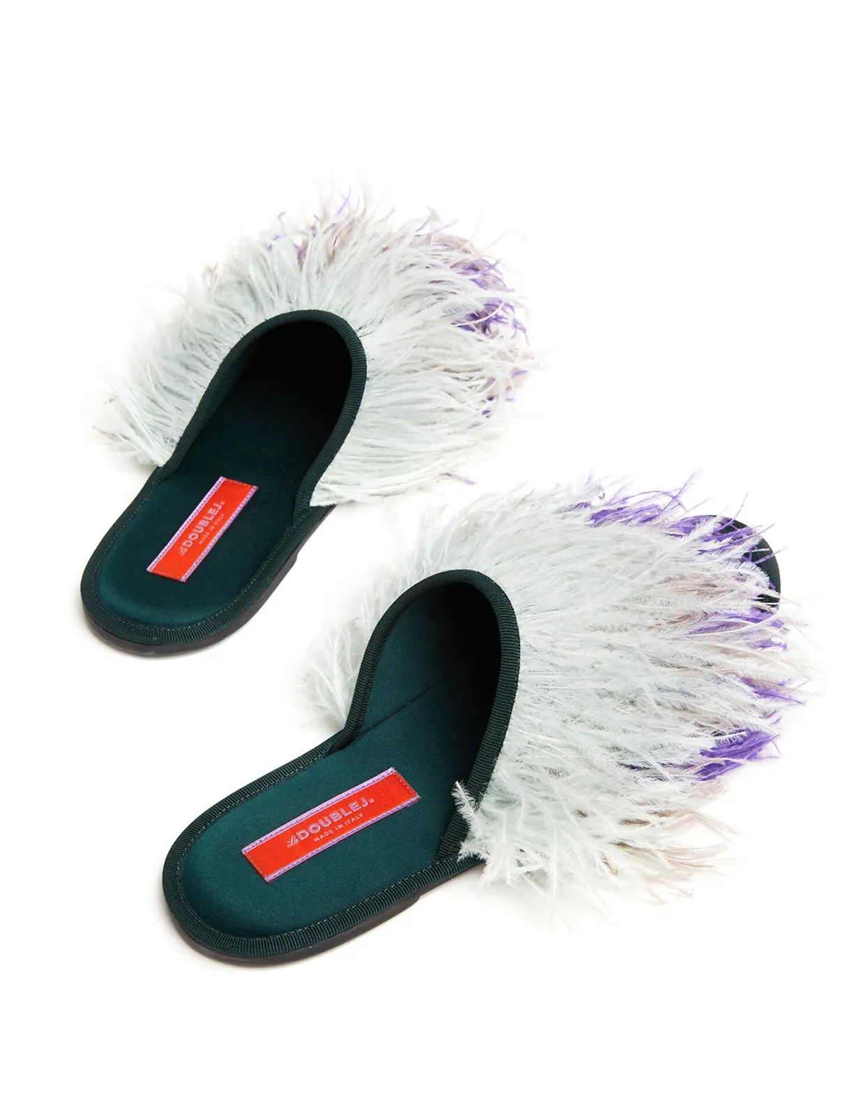 Feather SlippersSolid Green in Raso