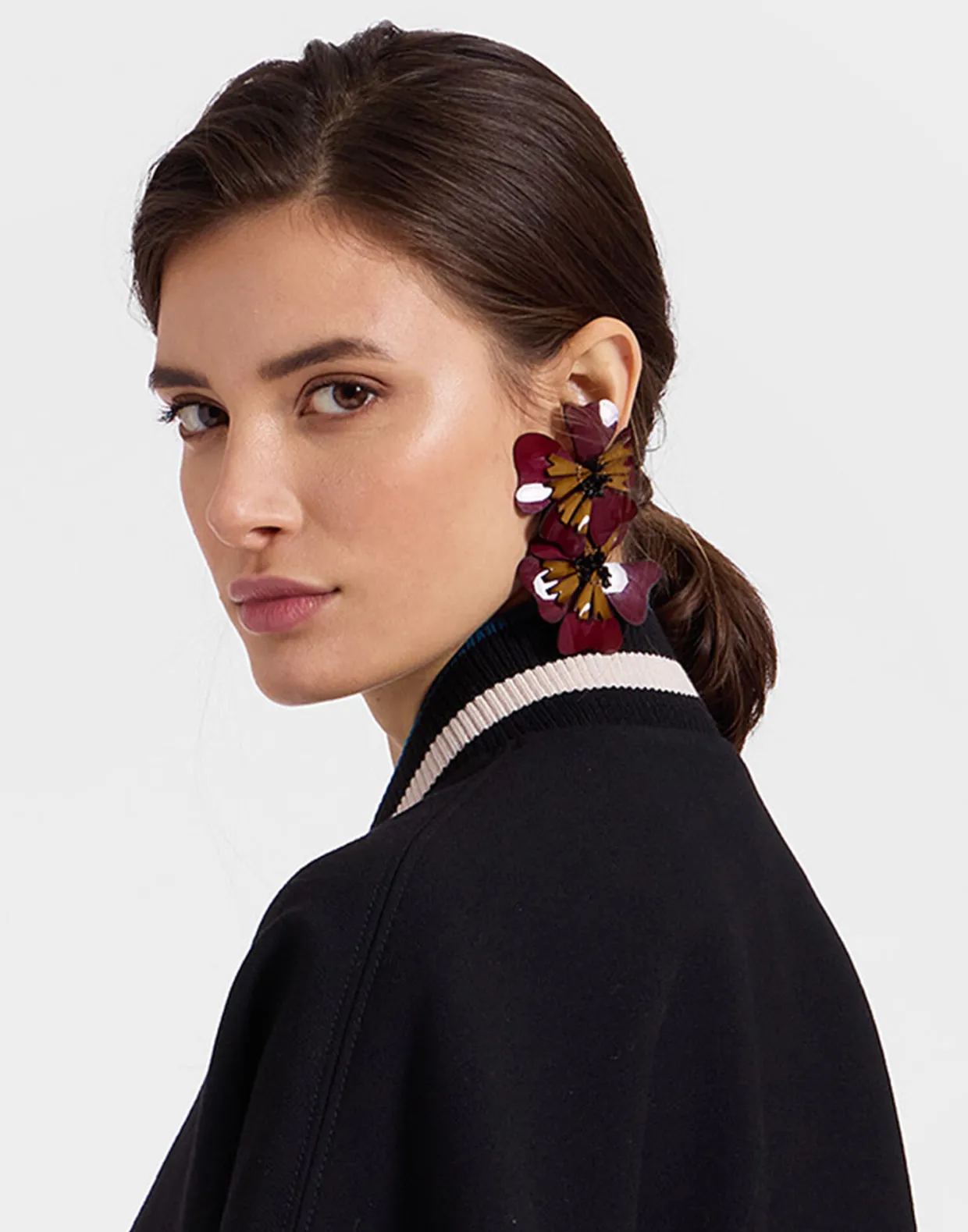 Flora EarringsSolid Burgundy in Macro Pansy