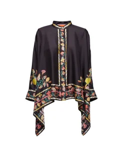 Foulard ShirtBorboni Plac&eacute;e Nero in Twill Silk
