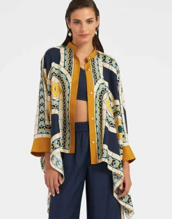 Foulard ShirtMudejar Plac&eacute;e Blue in Silk Twill