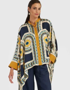 Foulard ShirtMudejar Plac&eacute;e Blue in Silk Twill
