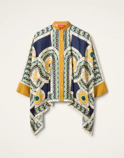 Foulard ShirtMudejar Plac&eacute;e Blue in Silk Twill