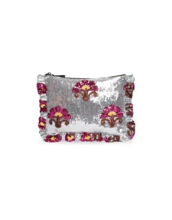 Hand PochetteSilver in Textured Sequins