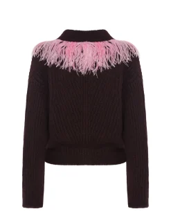 High Kick CardiganBordeaux in Wool With Feathers
