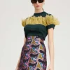 High Kick TeeGreen in Ribbed Silk Cashmere With Feathers