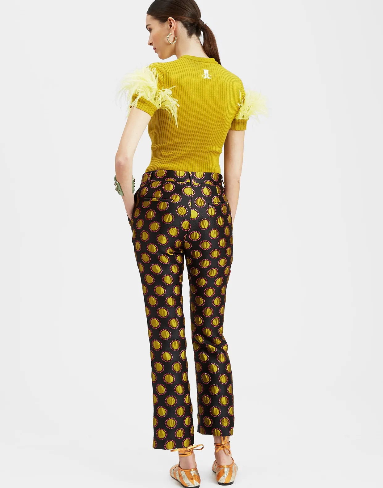 High Kick TeeLime in Ribbed Silk Cashmere With Feathers