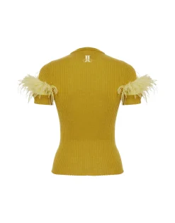 High Kick TeeLime in Ribbed Silk Cashmere With Feathers